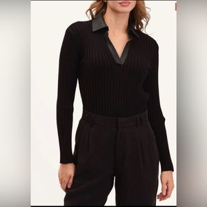 NEW TRUTH by Republic Faux Leather Collar V-Neck Sweater Size XS